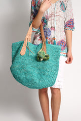 Bondi Raffia Beach Bag in Aqua