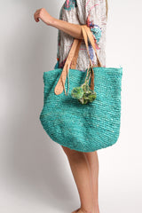 Bondi Raffia Beach Bag in Aqua