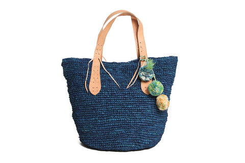 Bondi Raffia Beach Bag in Blue