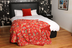 Kantha Botanical Quilt in Crimson - Double & King