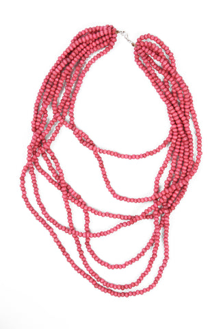 Multi-Strand Bead Necklace in Berry