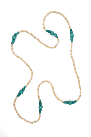 Long Bead Necklace Natural with Aqua