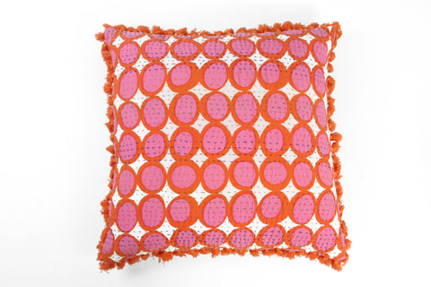 Kantha Spot Cushion in Coral