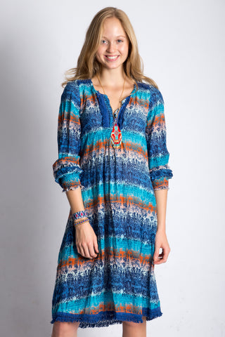 Navajo Fringe Dress in Ocean