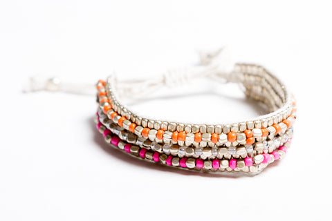 Gypsy Beaded Wrist Strap (Pink & Tan)
