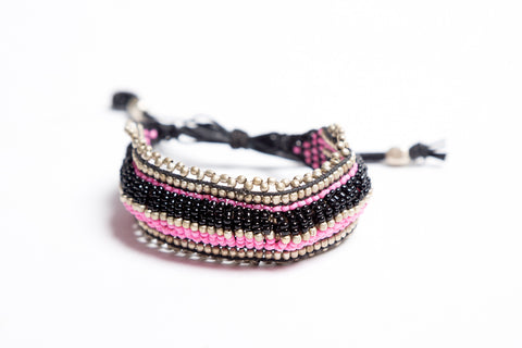 Gypsy Beaded Wrist Strap (Black & Pink)