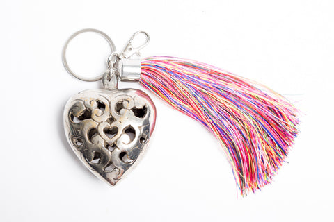 Silver Heart & Tassel Keyring - Rainbow