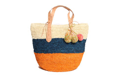 Bondi Multi Raffia Beach Bag in Natural Blue Orange
