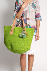 Bondi Raffia Beach Bag in Lime