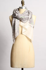 Silk Floral Silver Scarf
