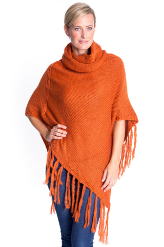 Knitted Poncho in Rust