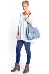Blue Denim Leather Tote