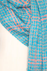 Turquoise Fringed Hounds Tooth Scarf