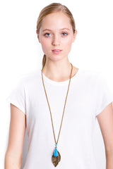 Gold Leaf Necklace (Blue)