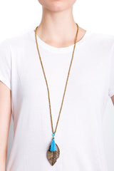 Gold Leaf Necklace (Teal)
