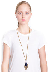 Gold Leaf Necklace (Navy)