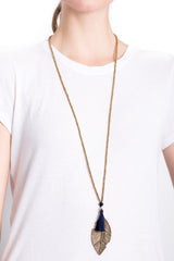 Gold Leaf Necklace (Navy)