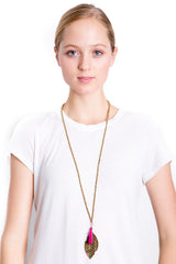 Gold Leaf Necklace (Pink)