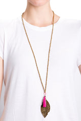 Gold Leaf Necklace (Pink)