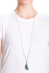 Silver Bead Tassel Necklace (Forest)