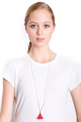 Silver Bead Tassel Necklace (Cherry)