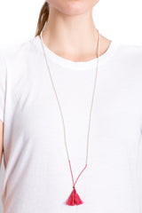 Silver Bead Tassel Necklace (Cherry)