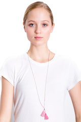 Silver Bead Tassel Necklace (Pink Fizz)