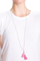 Silver Bead Tassel Necklace (Pink Fizz)
