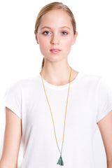 Gold Bead Tassel Necklace (Forest)