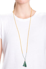 Gold Bead Tassel Necklace (Forest)
