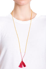 Gold Bead Tassel Necklace (Cherry)