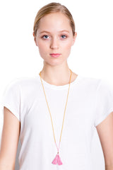 Gold Bead Tassel Necklace (Pink Fizz)