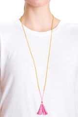 Gold Bead Tassel Necklace (Pink Fizz)