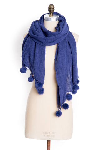 Pom Pom Scarf in Navy