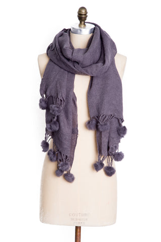 Pom Pom Scarf in Grey