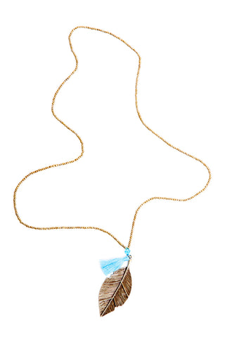 Gold Leaf Necklace (Blue)
