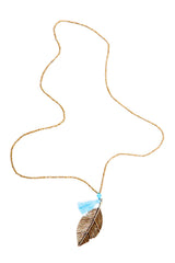 Gold Leaf Necklace (Blue)