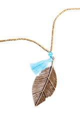 Gold Leaf Necklace (Blue)