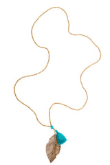 Gold Leaf Necklace (Teal)