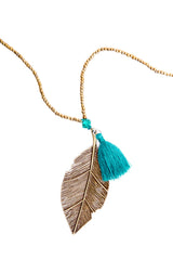 Gold Leaf Necklace (Teal)