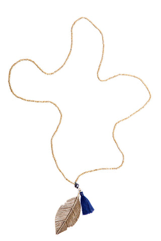 Gold Leaf Necklace (Navy)