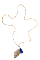 Gold Leaf Necklace (Navy)