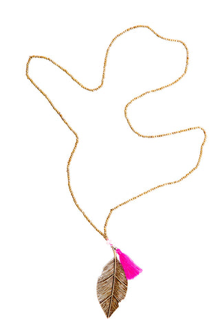 Gold Leaf Necklace (Pink)