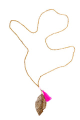 Gold Leaf Necklace (Pink)