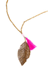 Gold Leaf Necklace (Pink)