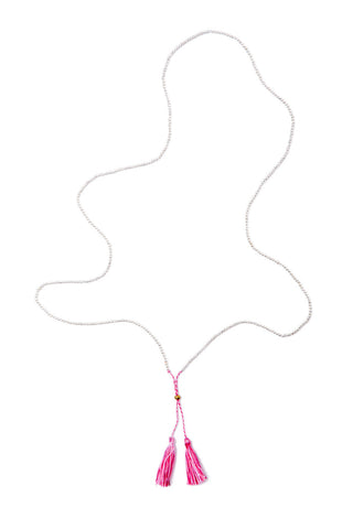 Silver Bead Tassel Necklace (Pink Fizz)