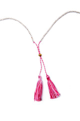 Silver Bead Tassel Necklace (Pink Fizz)