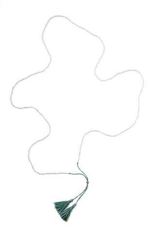 Silver Bead Tassel Necklace (Forest)