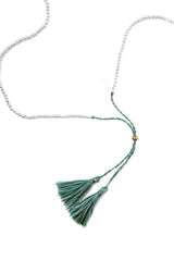 Silver Bead Tassel Necklace (Forest)