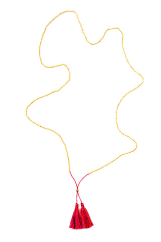 Gold Bead Tassel Necklace (Cherry)